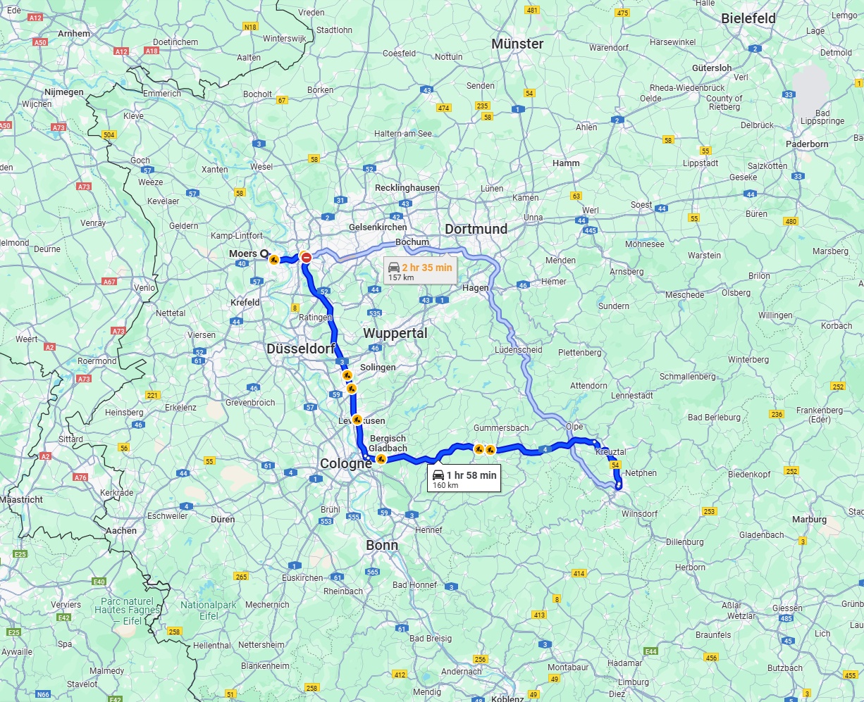 Anreise von Moers Zu Siegen Über via A3 and A4