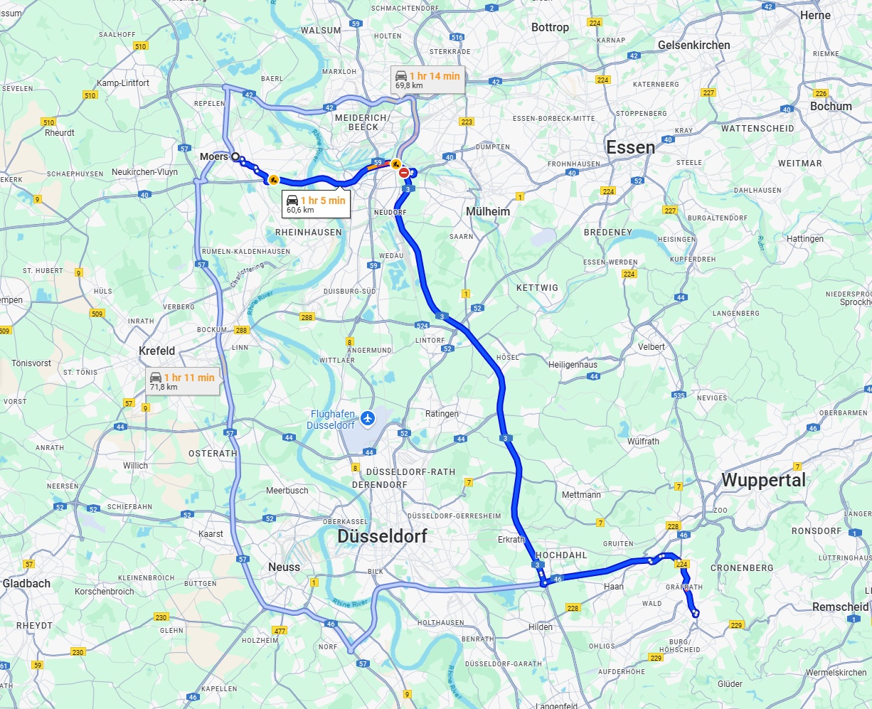 Anreise von Moers Zu Solingen Über via A3