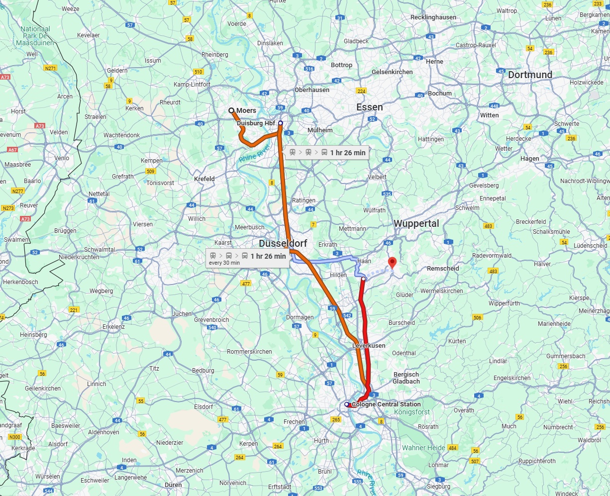 Anreise von Moers Zu Solingen Über 