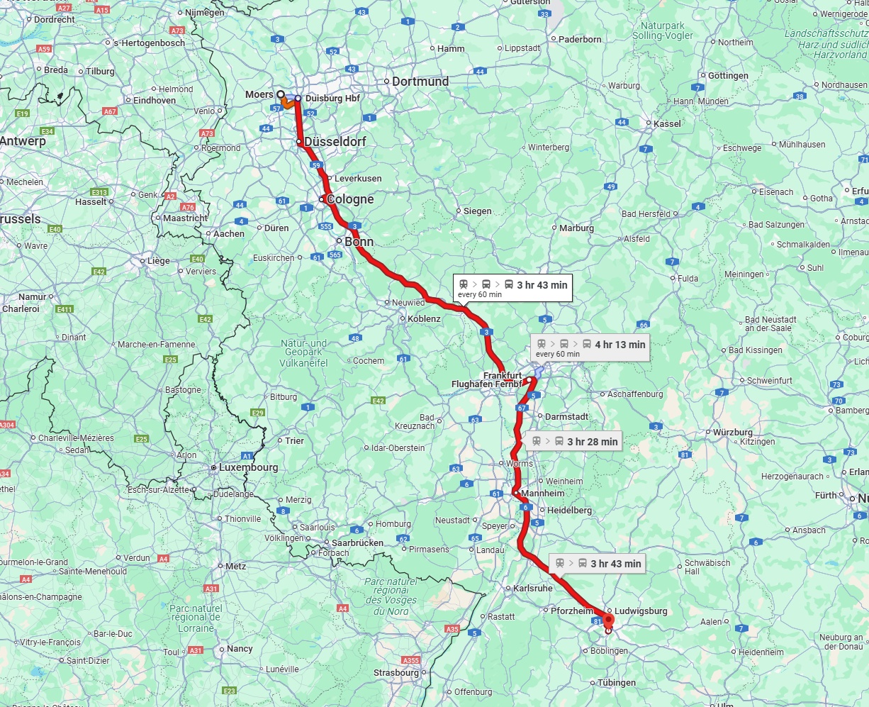 Anreise von Moers Zu Stuttgart Über 