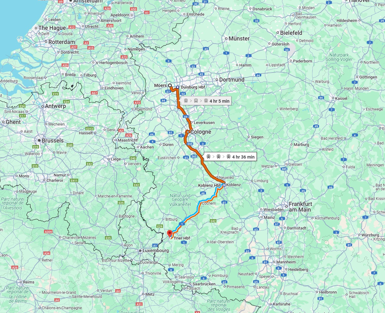 Anreise von Moers Zu Trier Über 