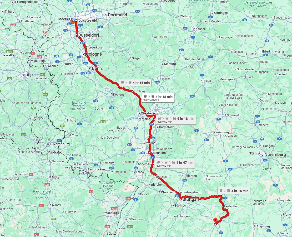 Anreise von Moers Zu Ulm Über 