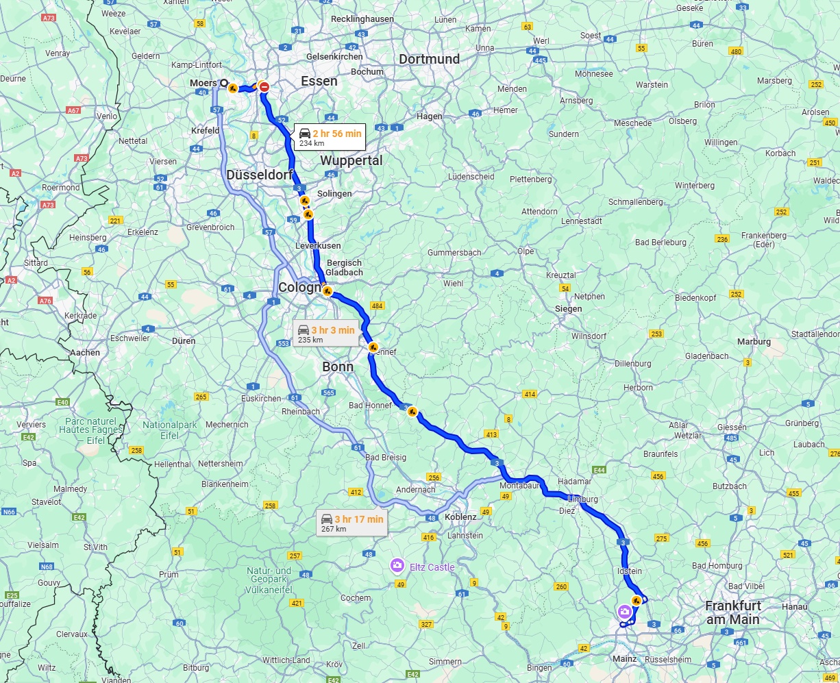 Anreise von Moers Zu Wiesbaden Über via A3