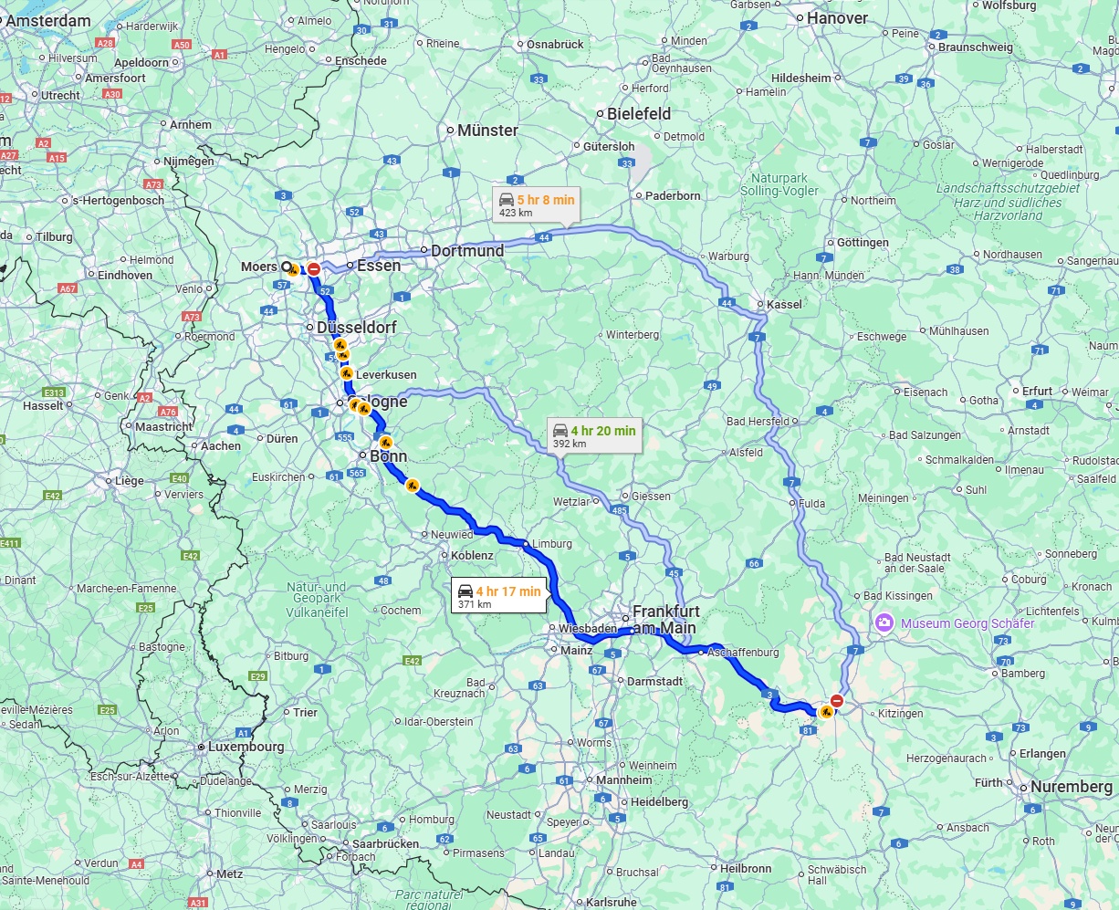 Anreise von Moers Zu Würzburg Über via A3