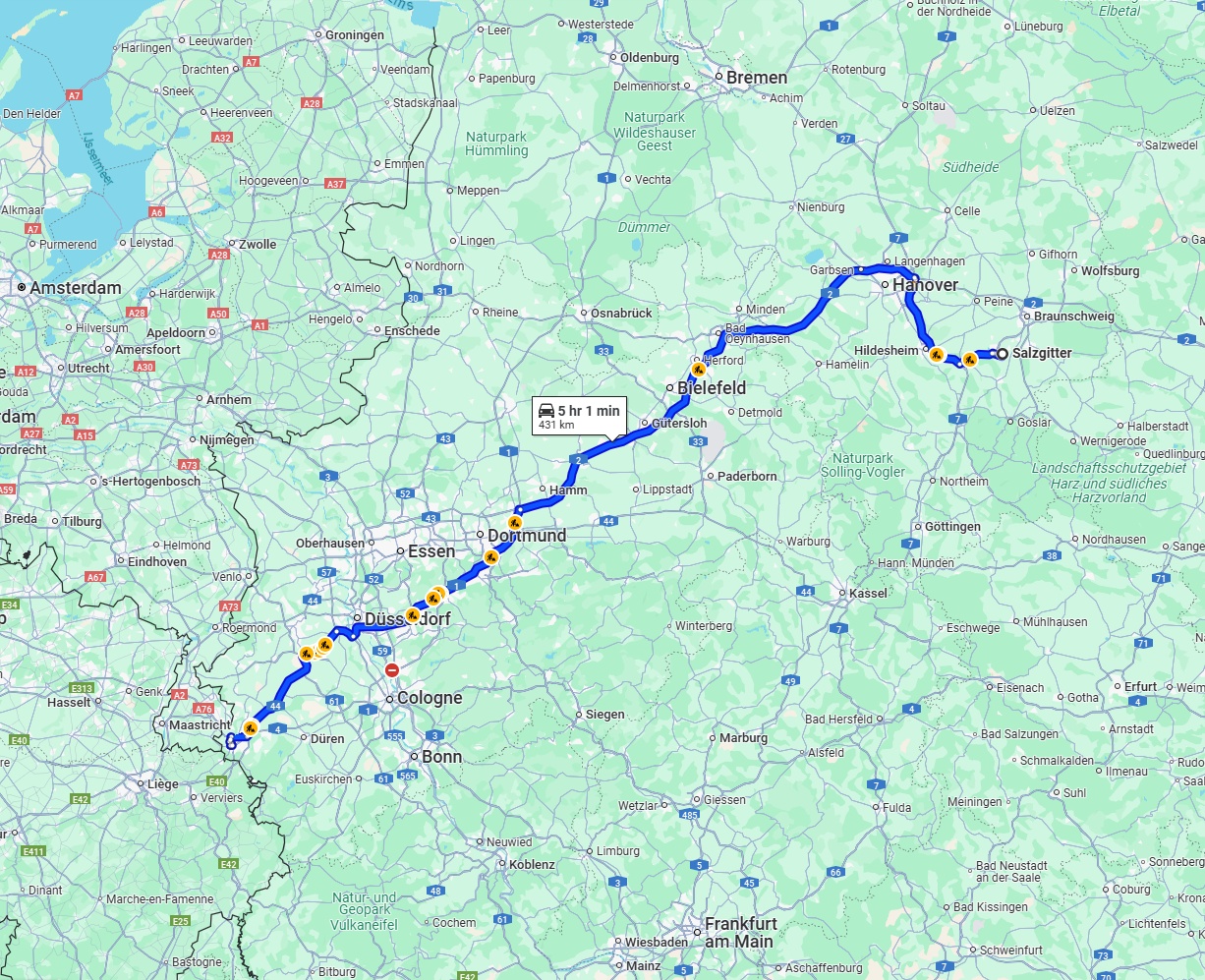 Anreise von Salzgitter Zu Aachen Über via A2