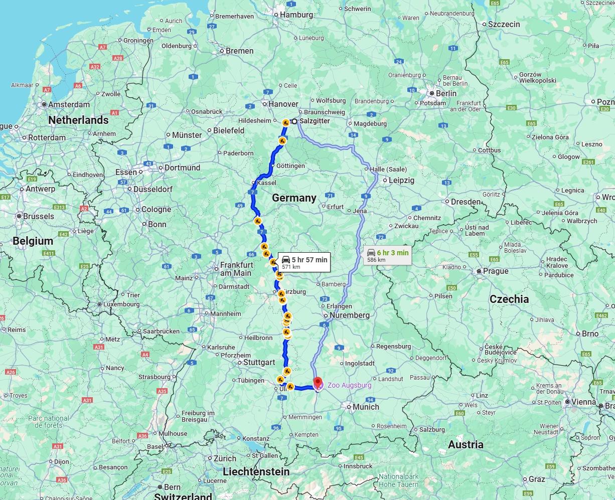 Anreise von Salzgitter Zu Augsburg Über via A7
