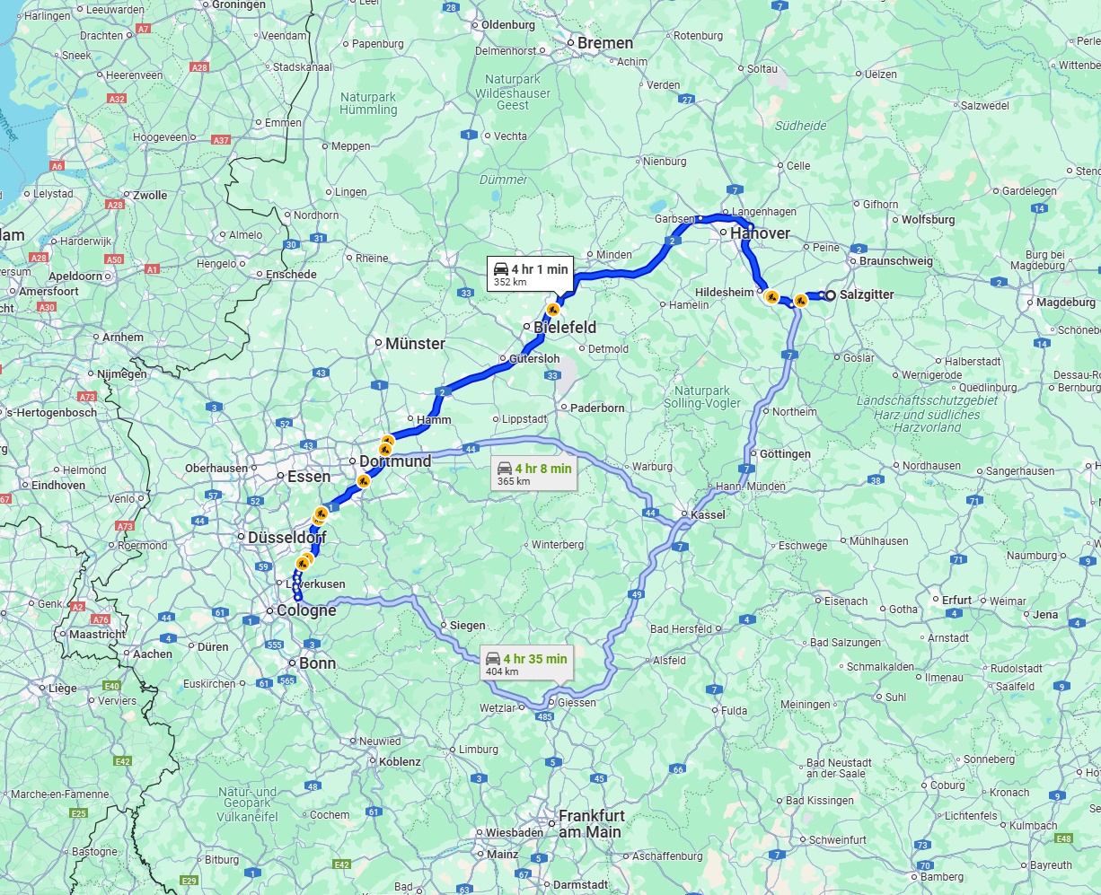 Anreise von Salzgitter Zu Bergisch Gladbach Über via A2