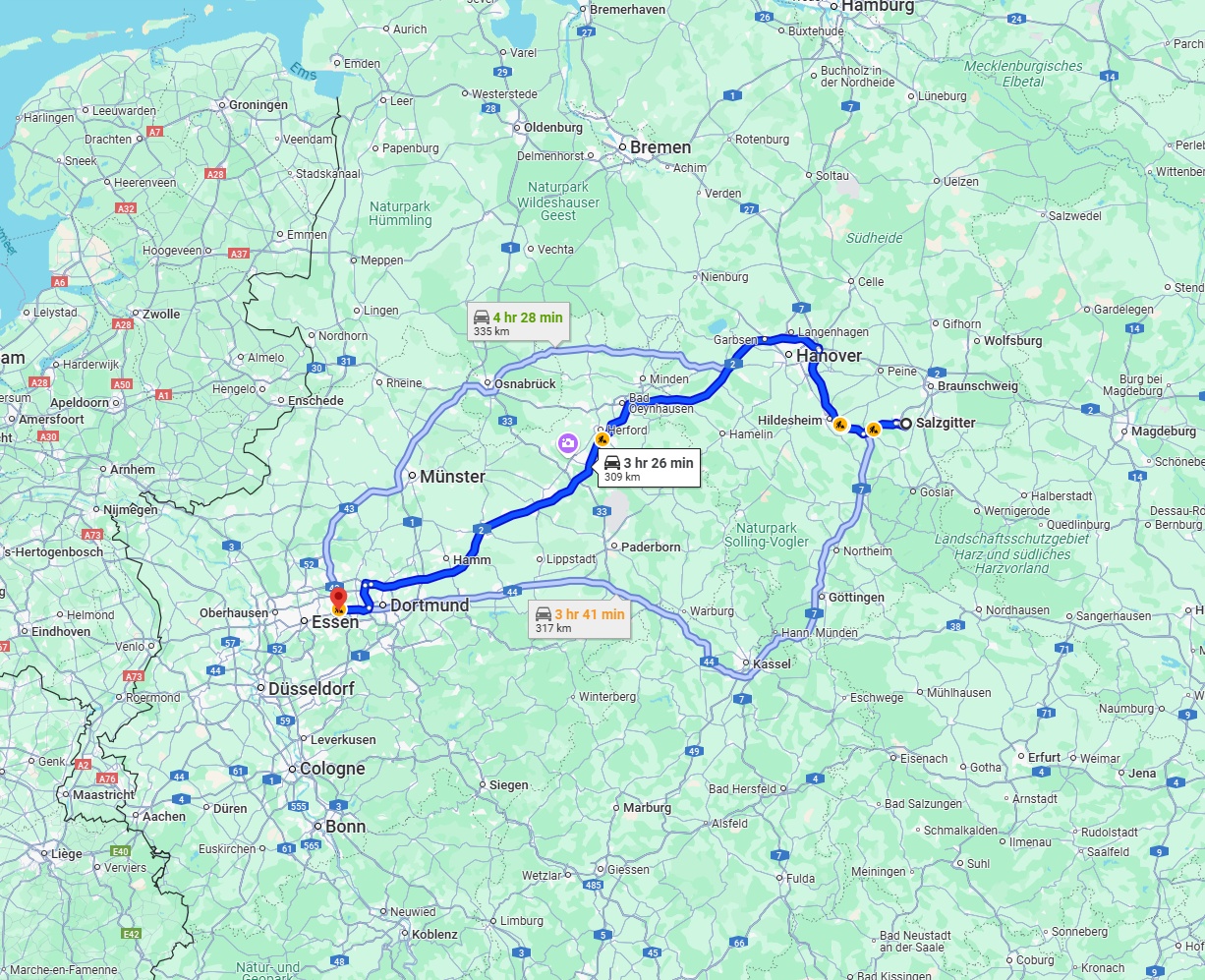 Anreise von Salzgitter Zu Bochum Über via A2