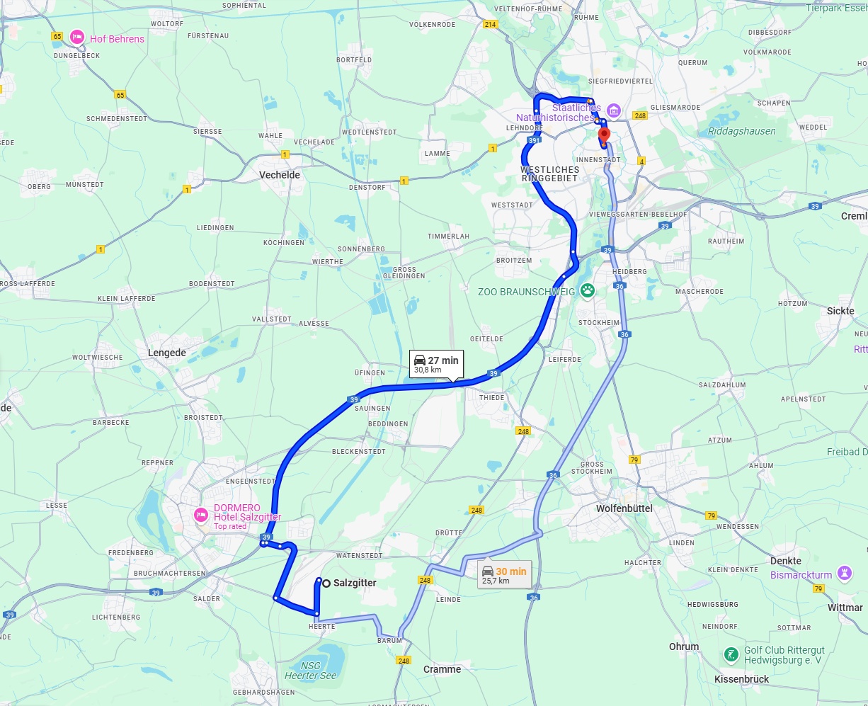 Anreise von Salzgitter Zu Braunschweig Über via A39