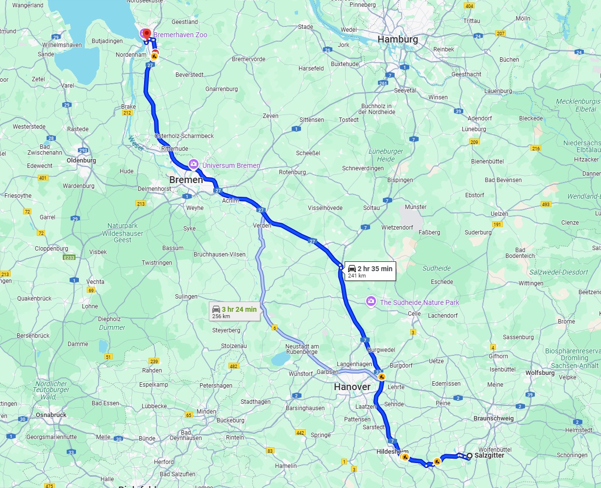 Anreise von Salzgitter Zu Bremerhaven Über via A7 and A27