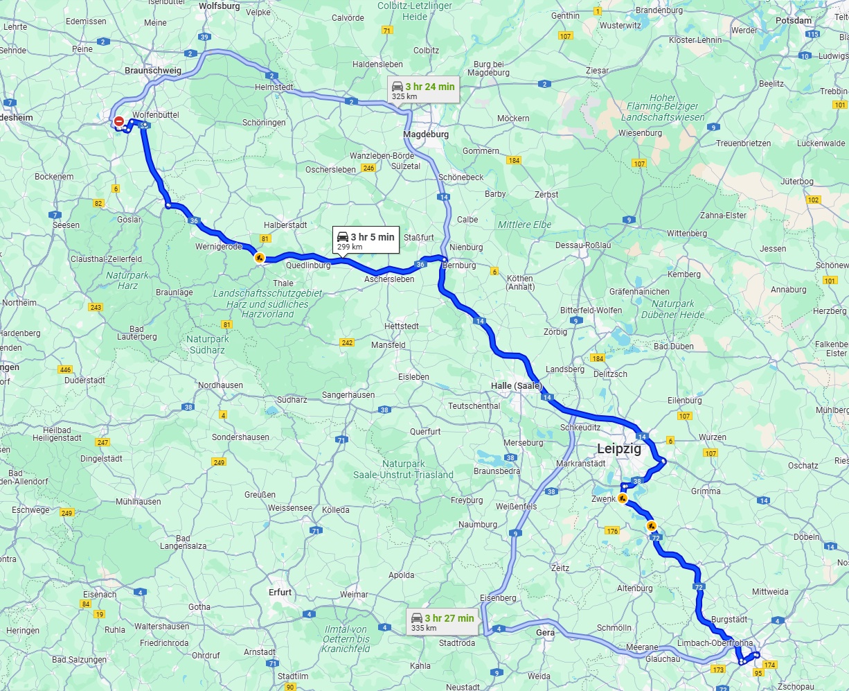 Anreise von Salzgitter Zu Chemnitz Über via A36 and A14