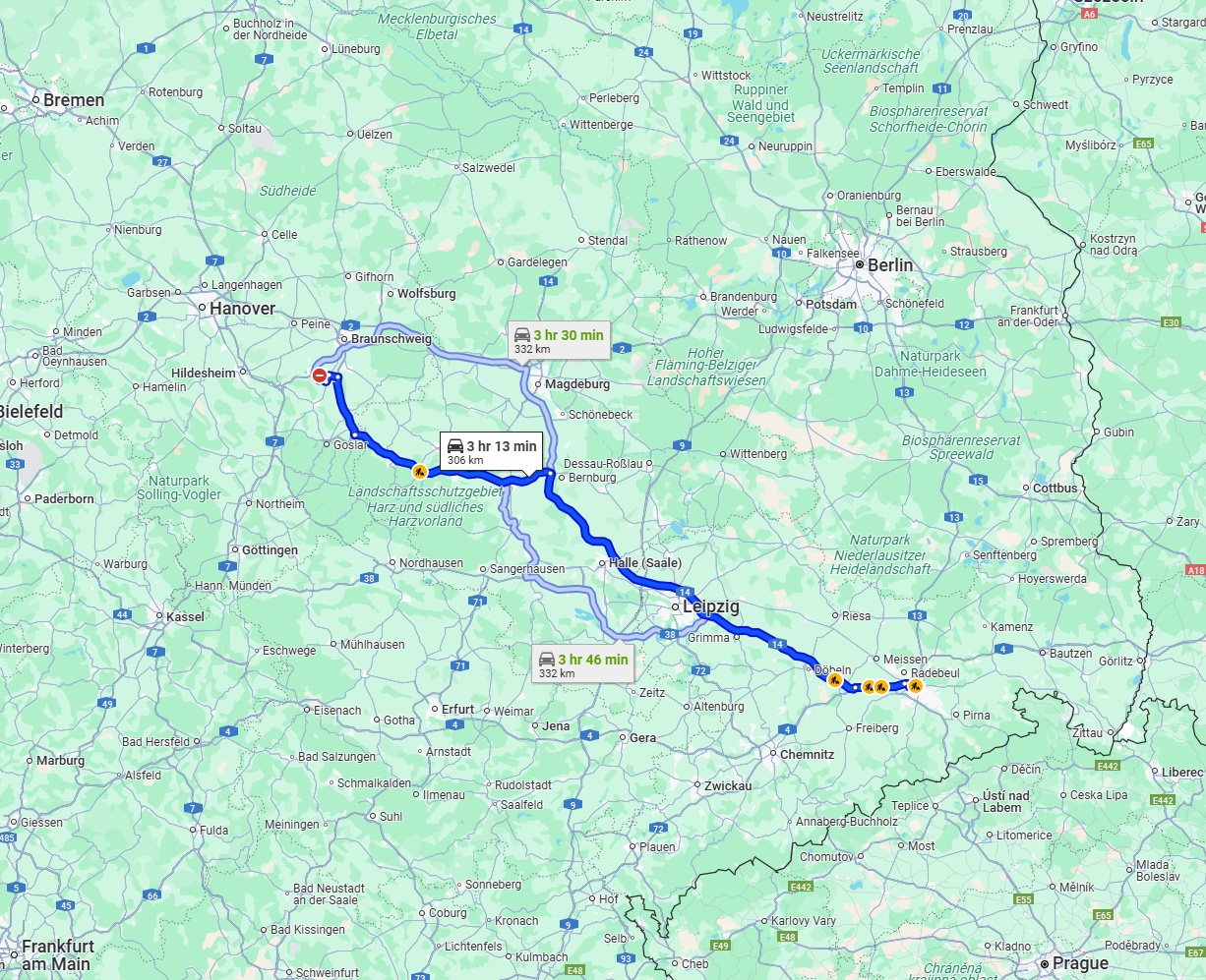 Anreise von Salzgitter Zu Dresden Über via A36 and A14