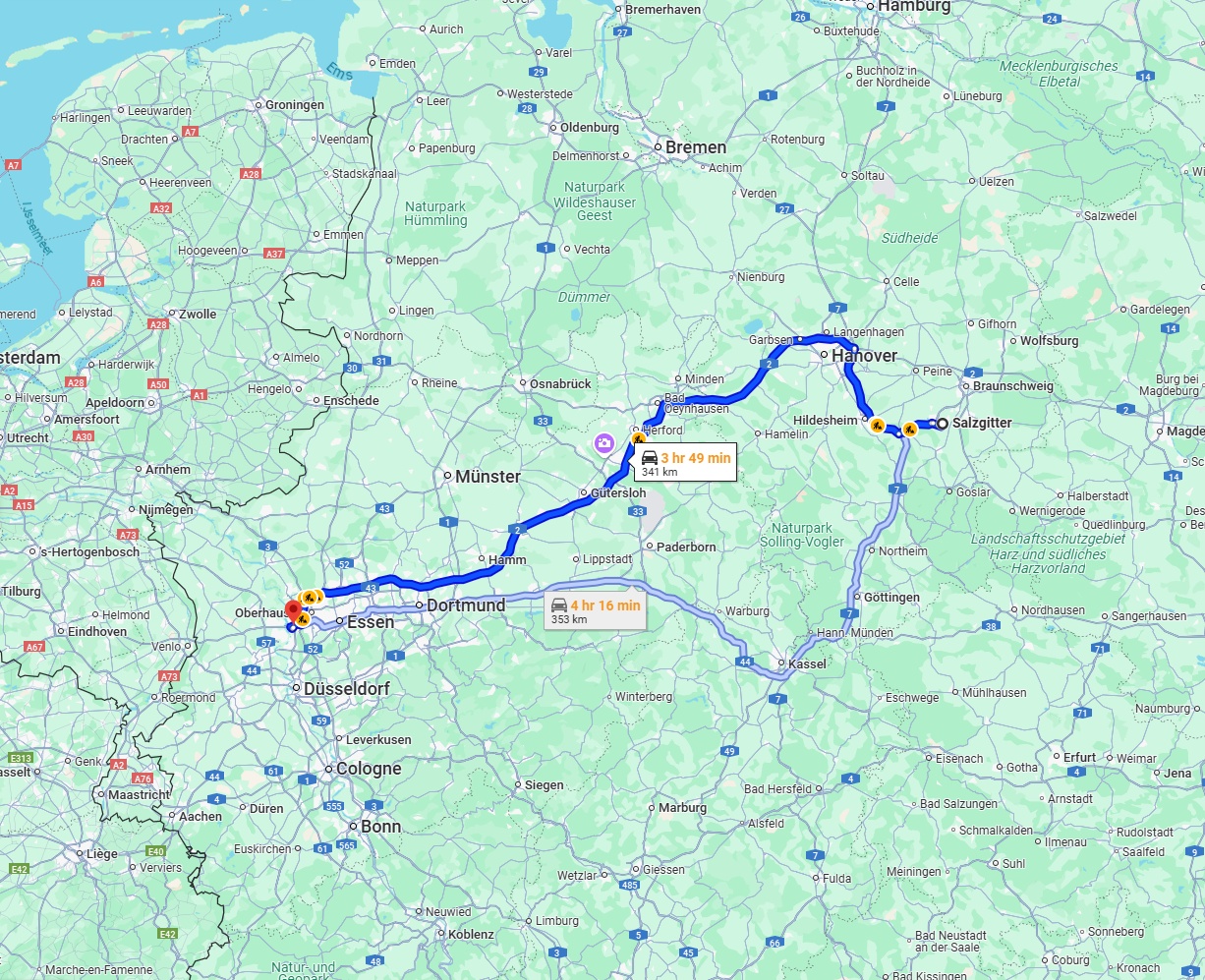 Anreise von Salzgitter Zu Duisburg Über via A2