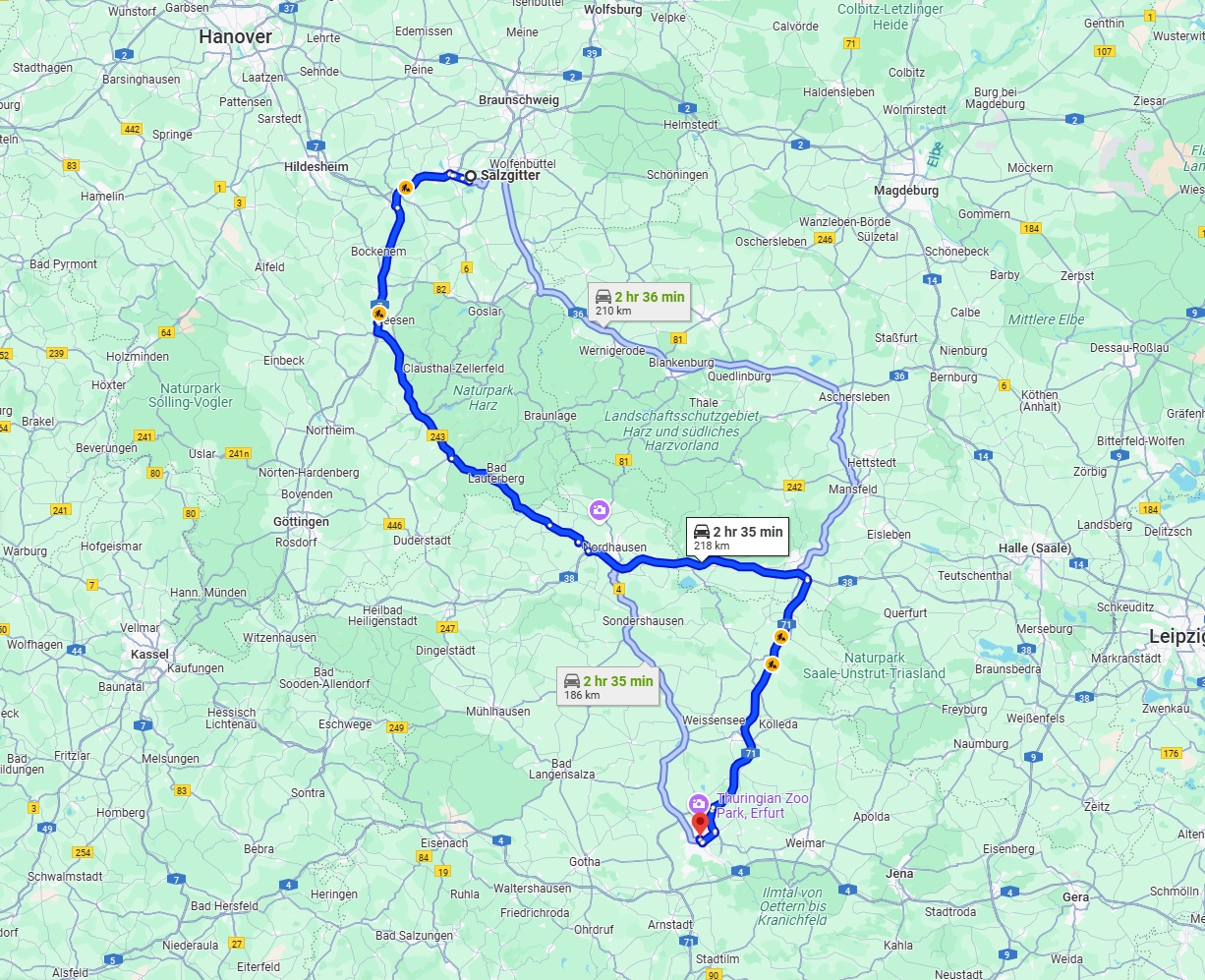 Anreise von Salzgitter Zu Erfurt Über via B243