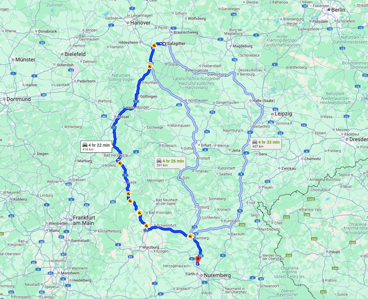 Anreise von Salzgitter Zu Erlangen Über via A7