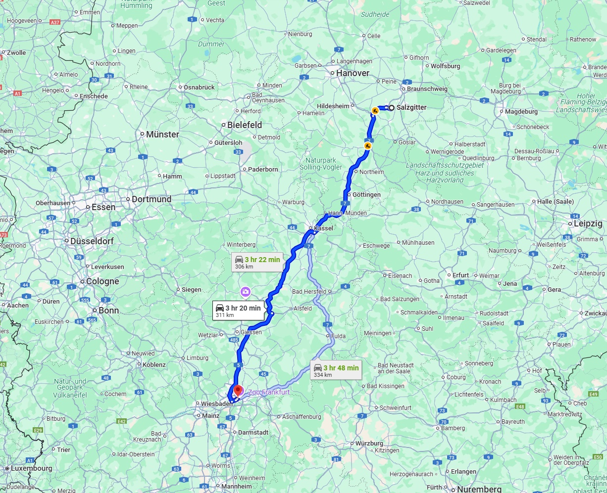 Anreise von Salzgitter Zu Frankfurt am Main Über via A7, A49 and A5
