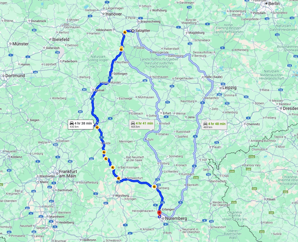 Anreise von Salzgitter Zu Fürth Über via A7