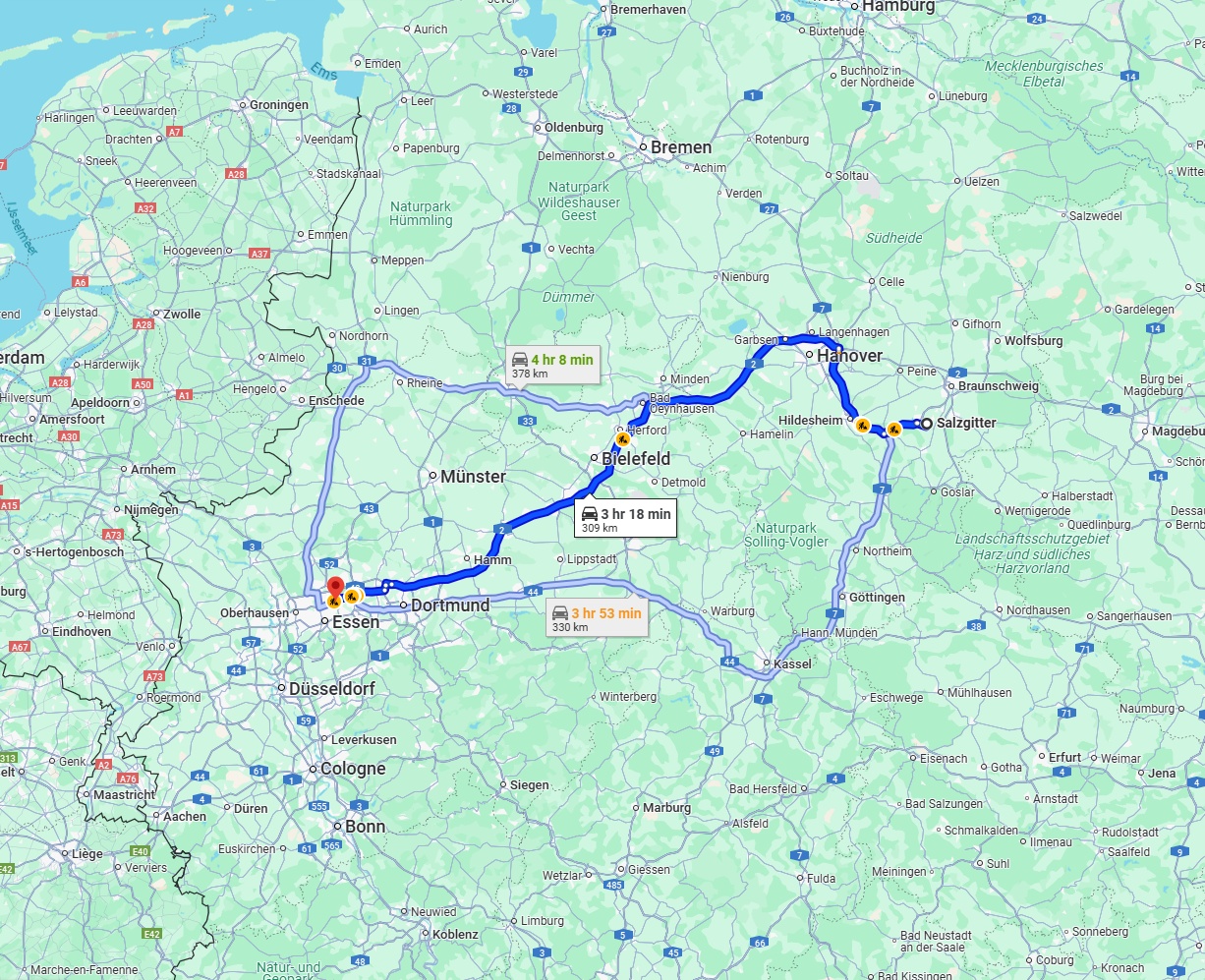 Anreise von Salzgitter Zu Gelsenkirchen Über via A2
