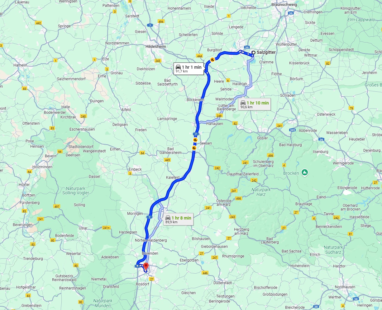 Anreise von Salzgitter Zu Göttingen Über via A7