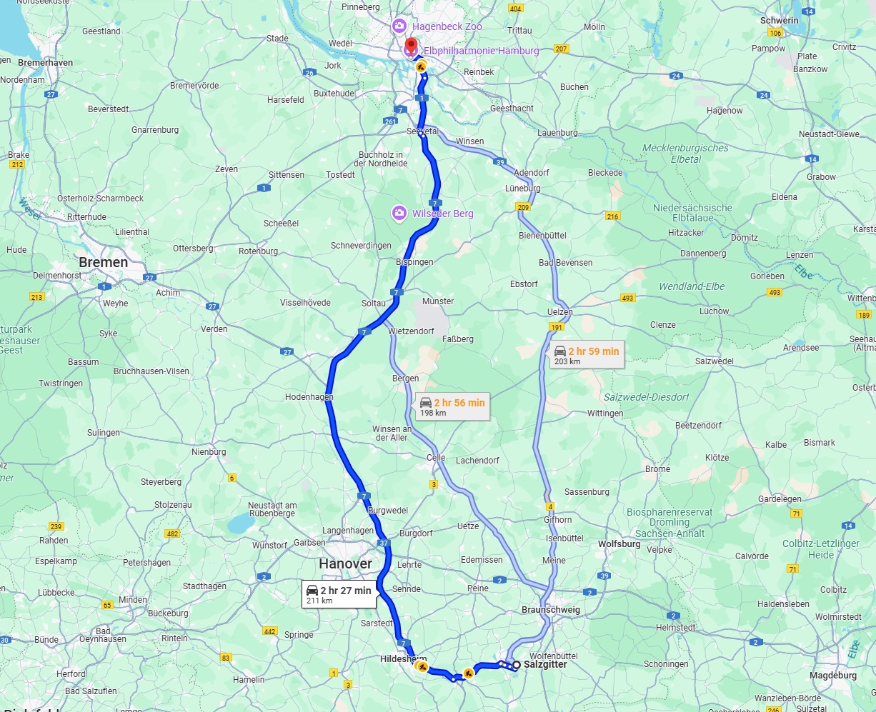 Anreise von Salzgitter Zu Hamburg Über via A7