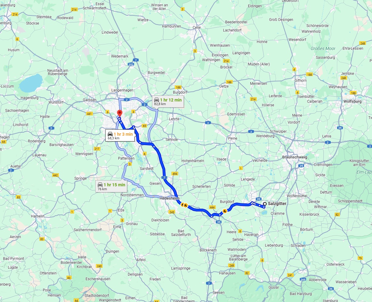 Anreise von Salzgitter Zu Hannover Über via A7