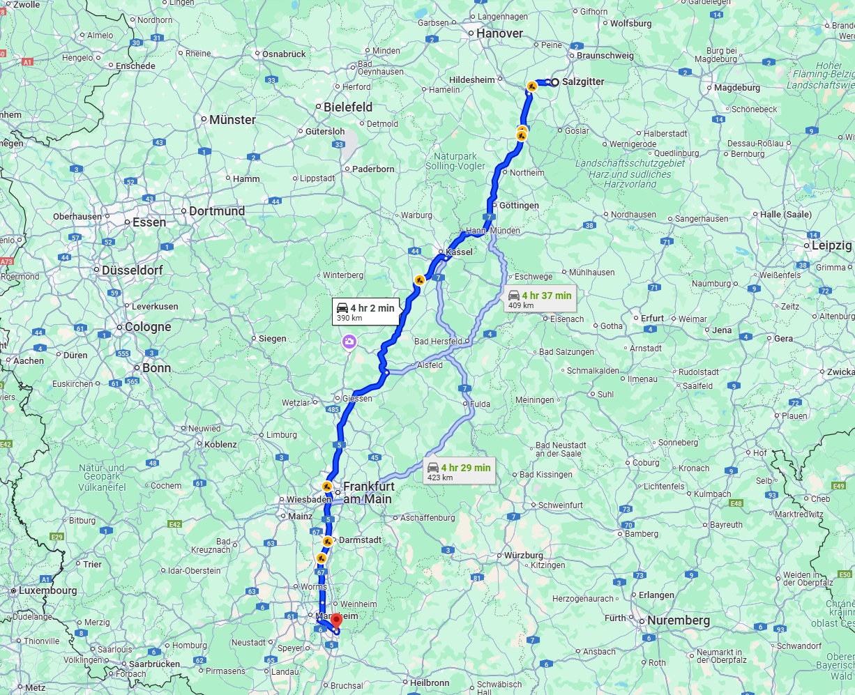 Anreise von Salzgitter Zu Heidelberg Über via A7 and A5