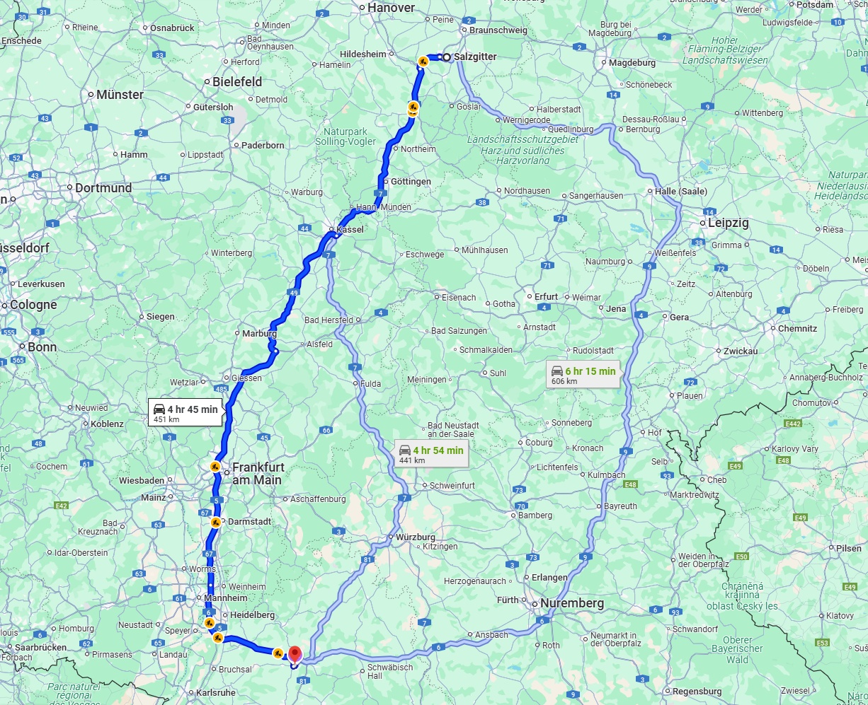 Anreise von Salzgitter Zu Heilbronn Über via A7