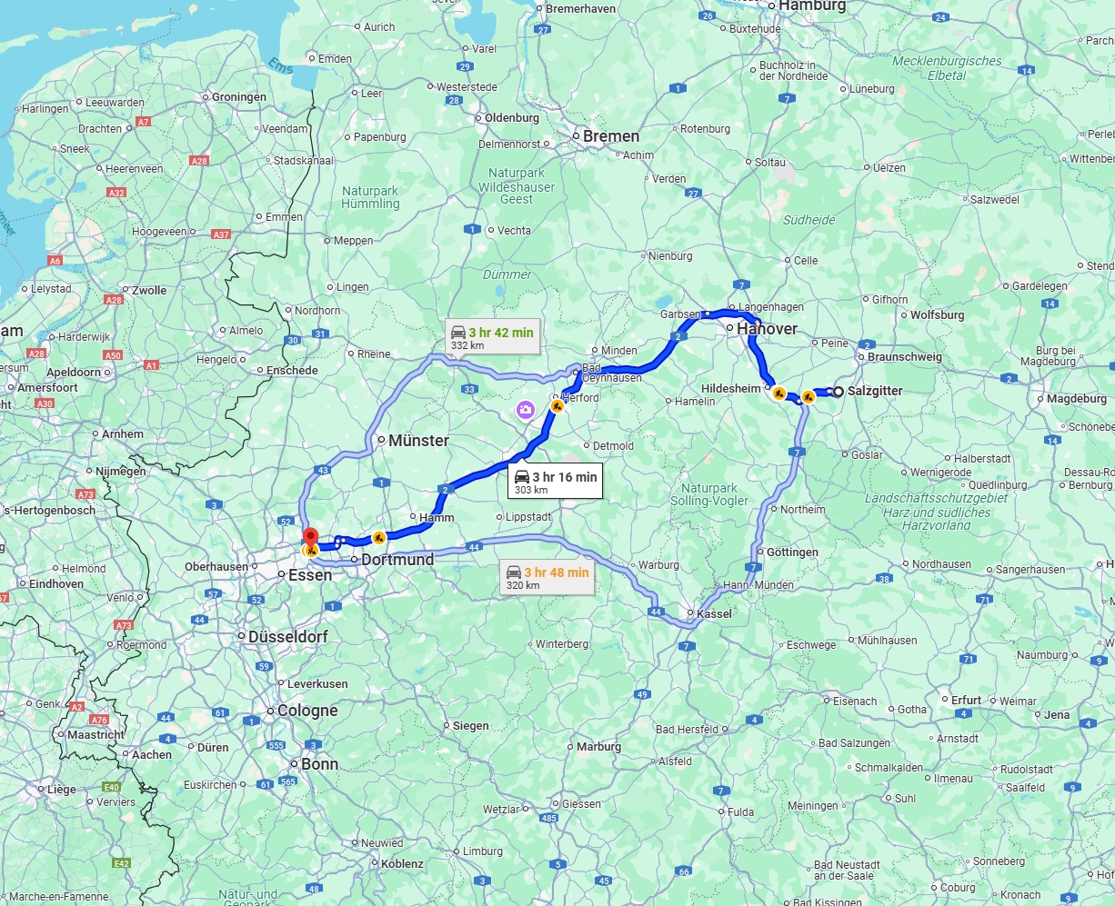 Anreise von Salzgitter Zu Herne Über via A2