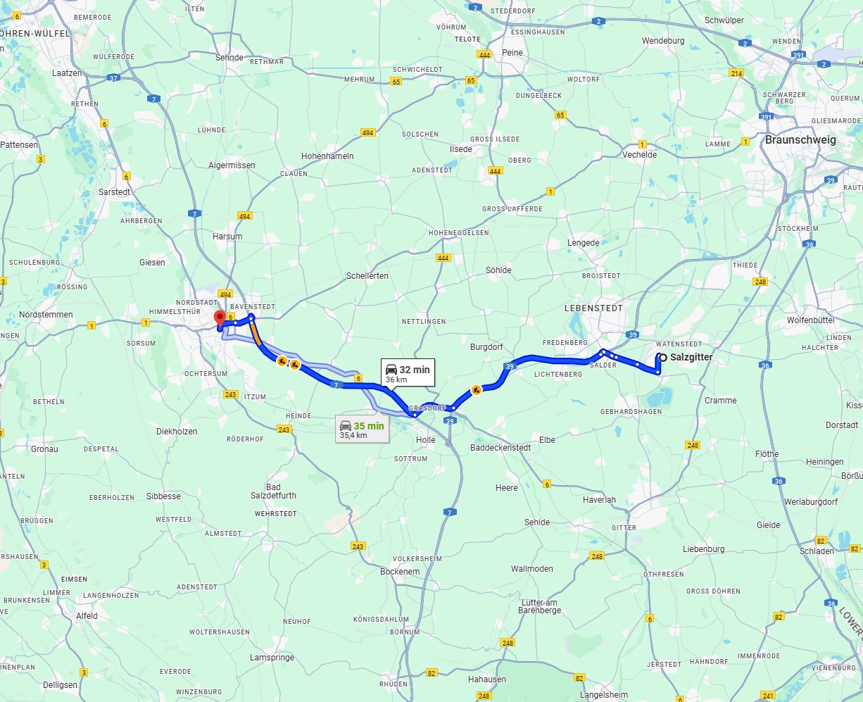 Anreise von Salzgitter Zu Hildesheim Über via A39 and A7
