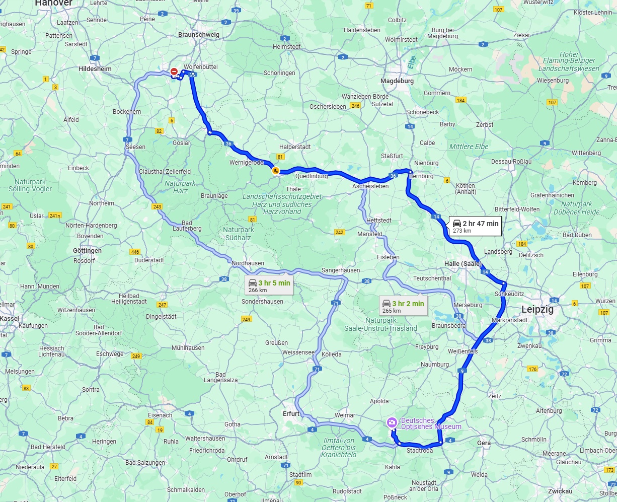 Anreise von Salzgitter Zu Jena Über via A36 and A9