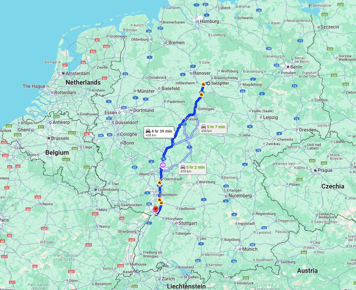 Anreise von Salzgitter Zu Karlsruhe Über via A7 and A5