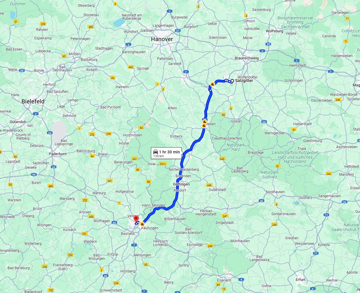 Anreise von Salzgitter Zu Kassel Über via A7