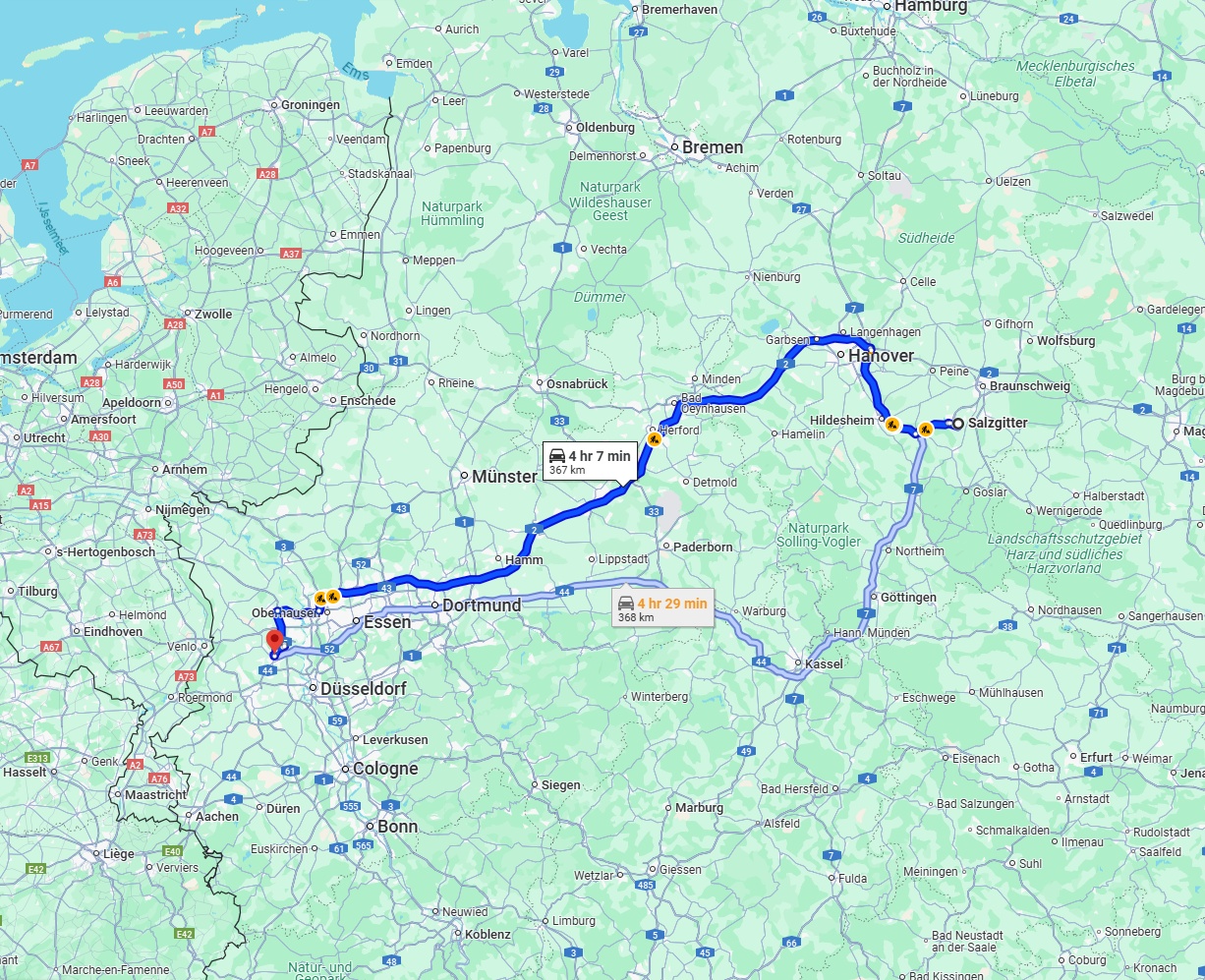 Anreise von Salzgitter Zu Krefeld Über via A2