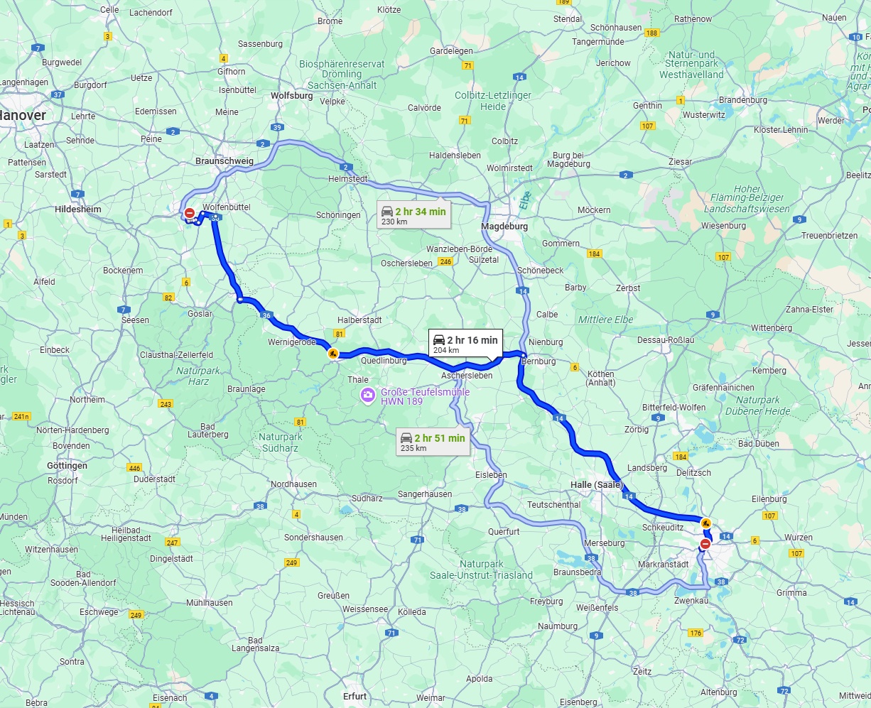 Anreise von Salzgitter Zu Leipzig Über via A36 and A14