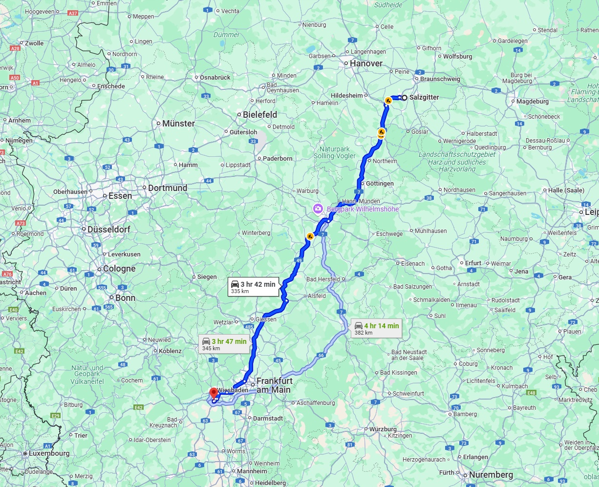 Anreise von Salzgitter Zu Mainz Über via A7 and A49
