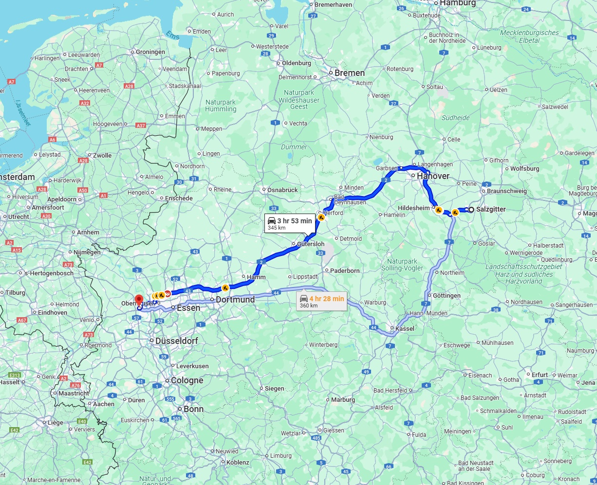 Anreise von Salzgitter Zu Moers Über via A2