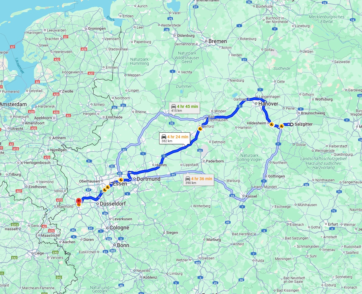 Anreise von Salzgitter Zu Mönchengladbach Über via A2