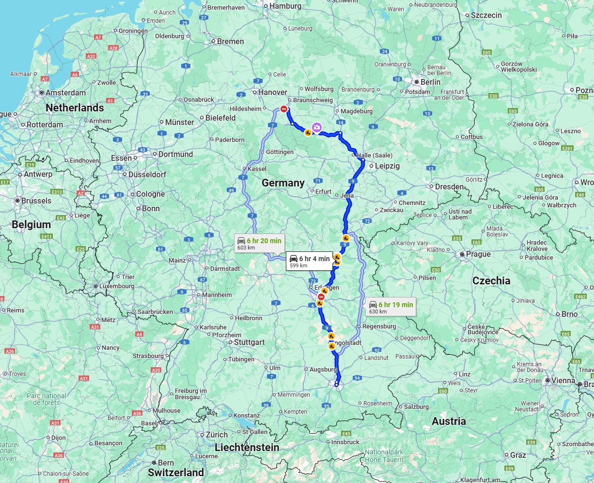 Anreise von Salzgitter Zu München Über via A9