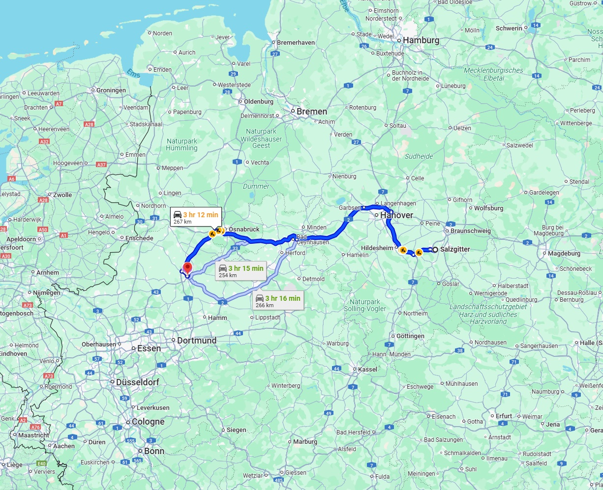 Anreise von Salzgitter Zu Münster Über via A2 and A30