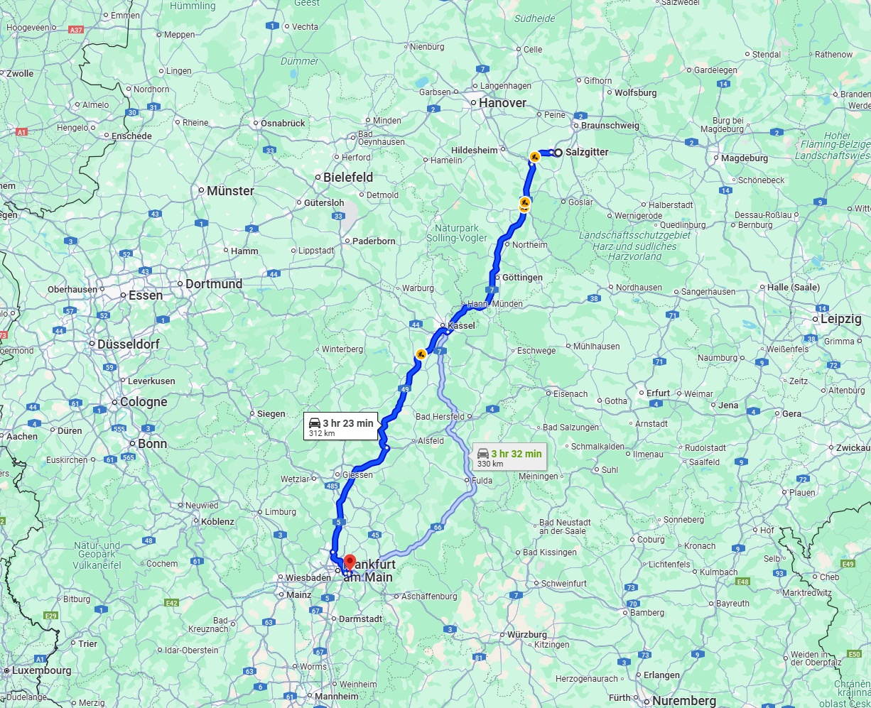 Anreise von Salzgitter Zu Offenbach am Main Über via A7 and A49