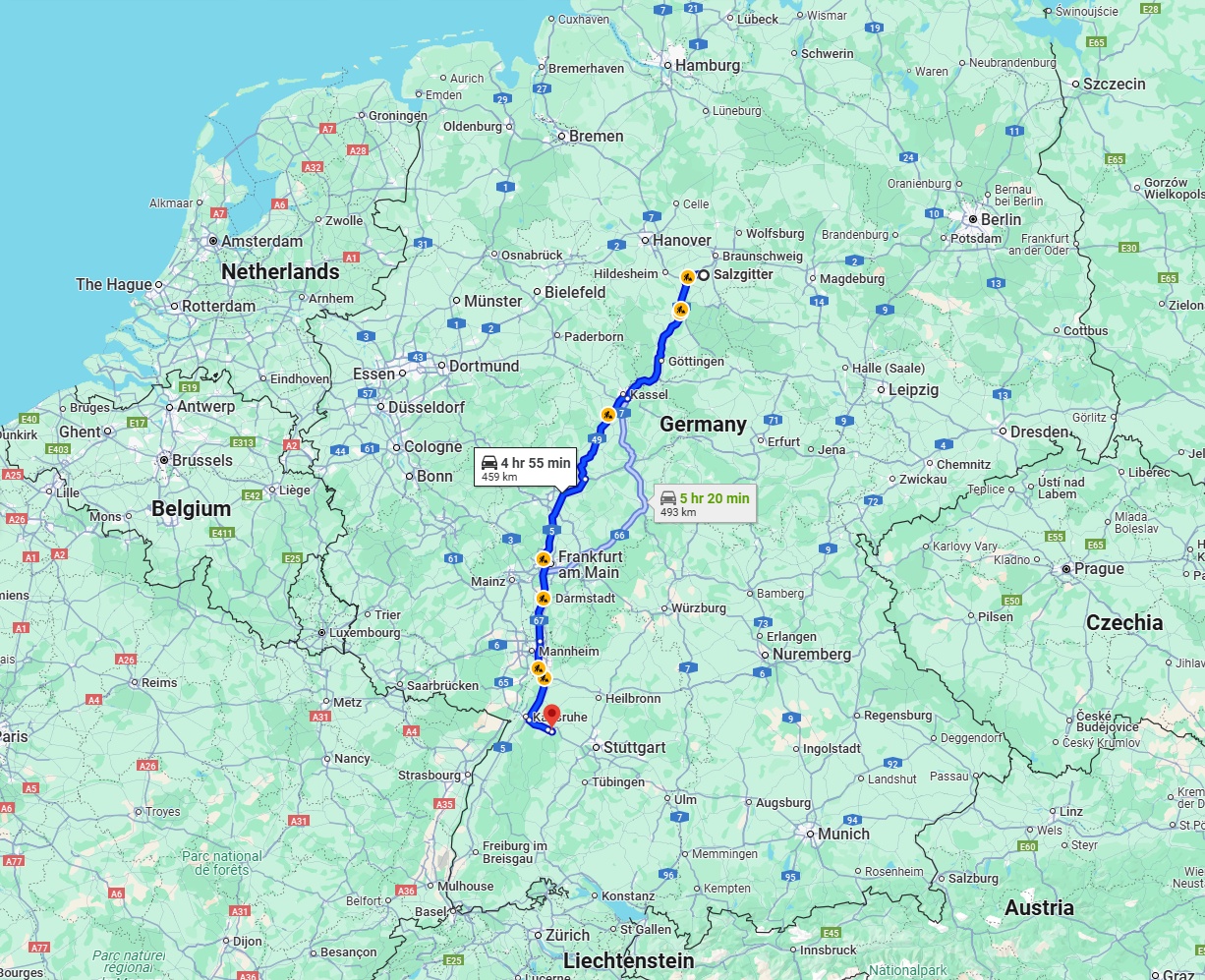 Anreise von Salzgitter Zu Pforzheim Über via A5