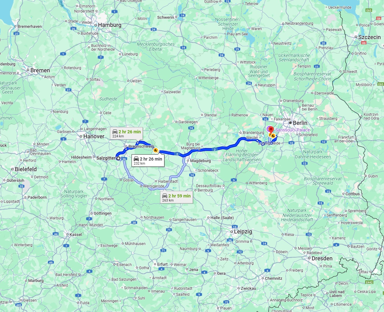 Anreise von Salzgitter Zu Potsdam Über via A2