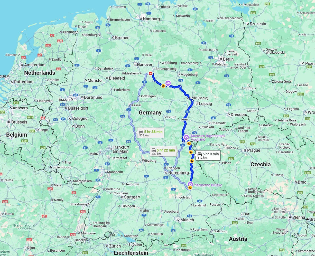 Anreise von Salzgitter Zu Regensburg Über via A9 and A93