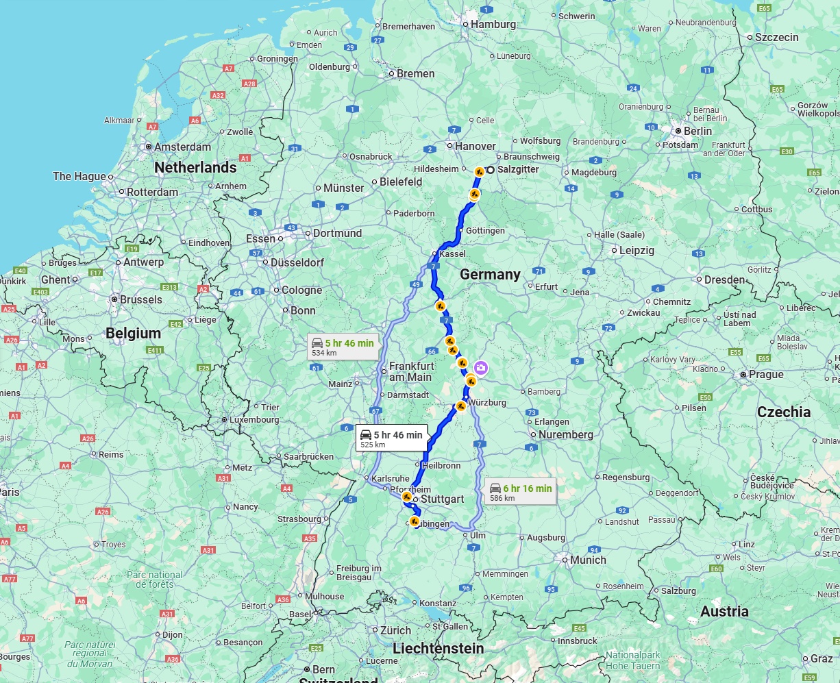 Anreise von Salzgitter Zu Reutlingen Über via A7