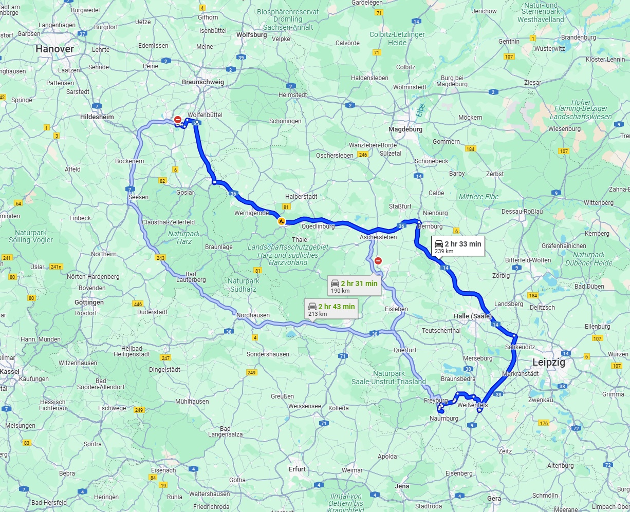 Anreise von Salzgitter Zu Saale Über via A36 and A14