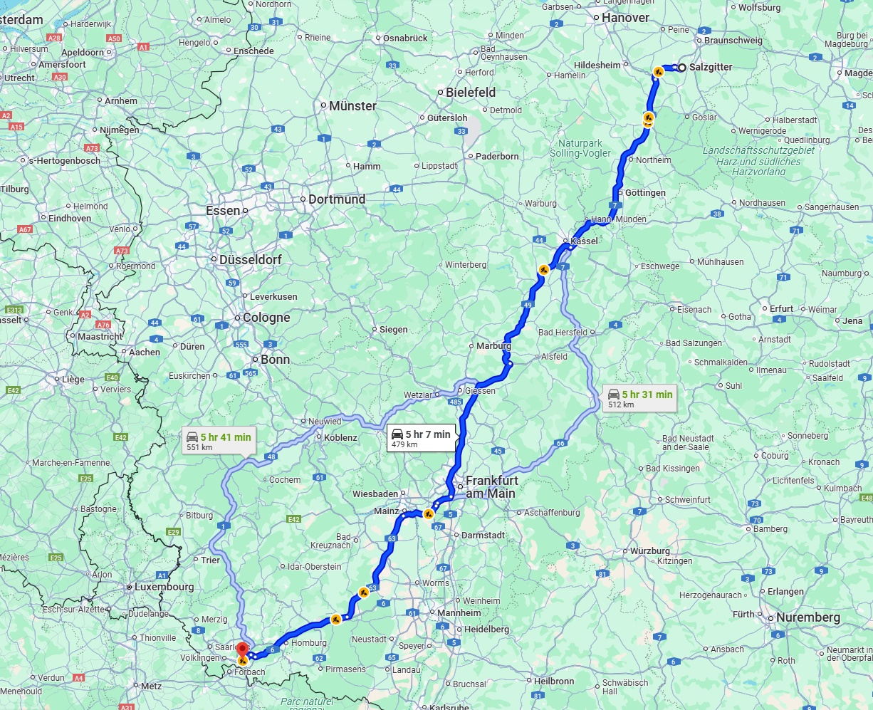 Anreise von Salzgitter Zu Saarbrücken Über via A7