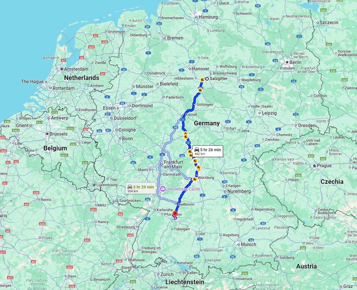 Anreise von Salzgitter Zu Stuttgart Über via A7
