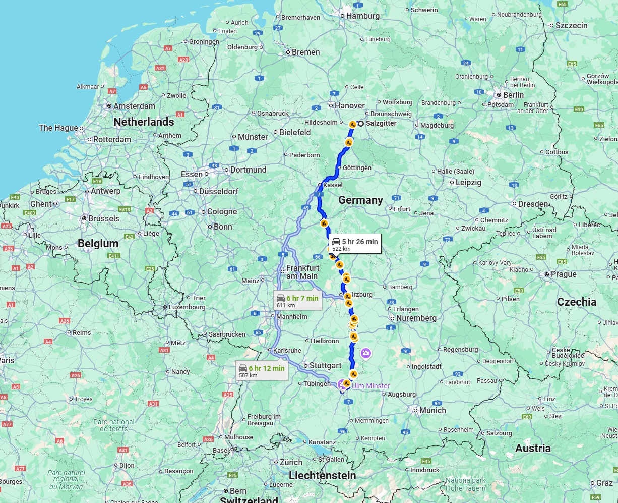 Anreise von Salzgitter Zu Ulm Über via A7