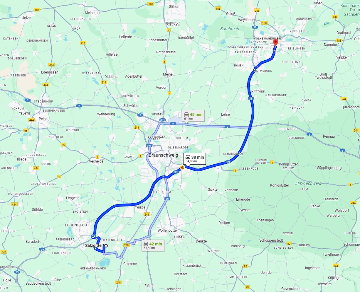 Anreise von Salzgitter Zu Wolfsburg Über via A39