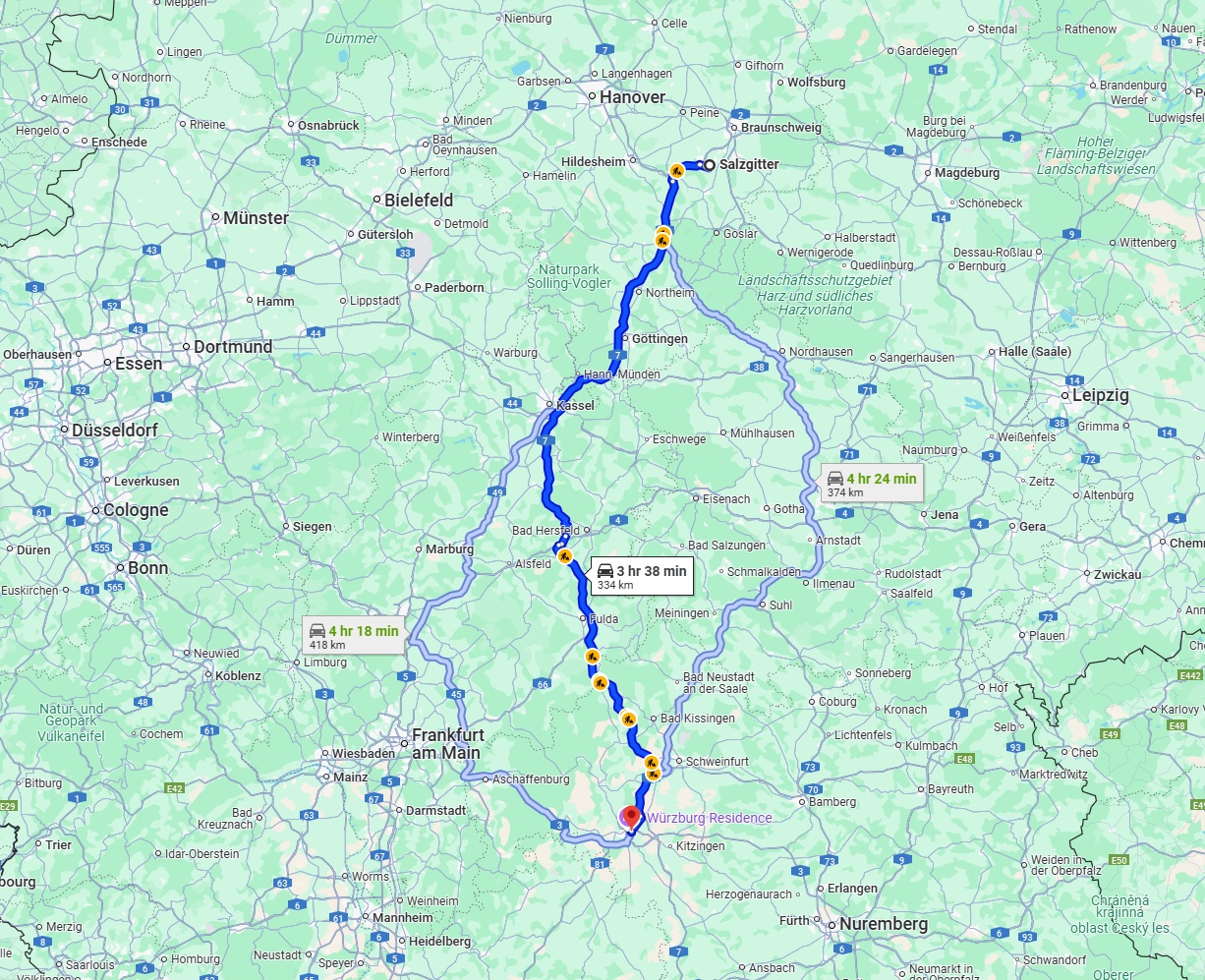 Anreise von Salzgitter Zu Würzburg Über via A7